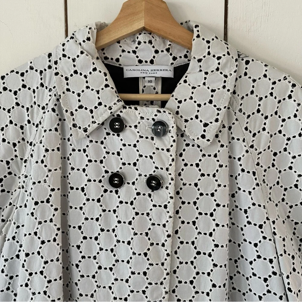 Carolina Herrera Vintage Spring Trench Coat Sz 16 White & Black Italy - Picture 4 of 14